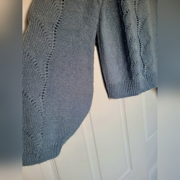 H&M Women's Sweater Knitted Balloon Sleeve Wool/Mohair Blend Blue Medium - Picture 14 of 16